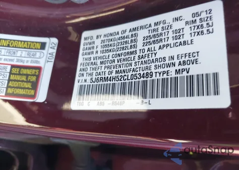 2012 Honda Cr-V Ex from USA, damaged, VIN 5J6RM4H52CL053489